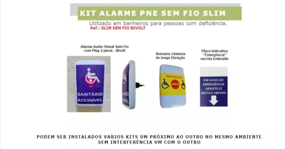 Kit Alarme Para Banheiro Pcd/pne/idoso Sem Fio Slim01 Com Plug 2 Pinos